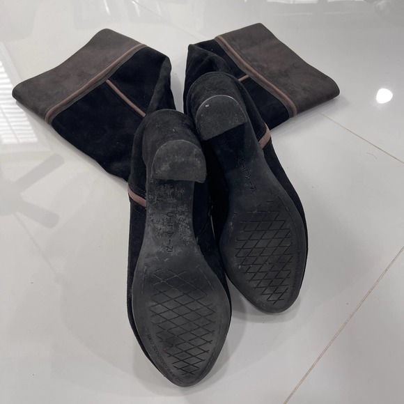 Rialto Black Gray Cordelia Patchwork Boots Zipper Suede Knee High Heel Almond 8M - Picture 3 of 14